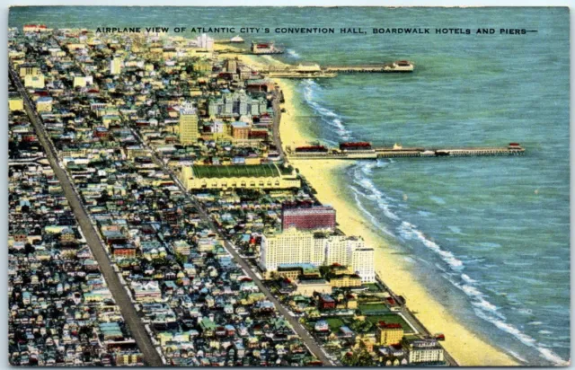 Airplane View Of Atlantic City's Convention Hall, Boardwalk Hotels & Piers - NJ
