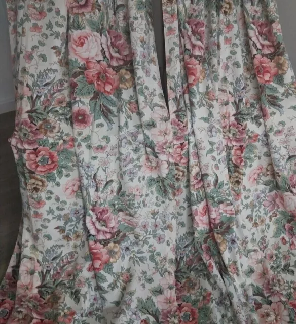 Vintage Hardy Fabric Floral Sherbourne Lined 100% Cotton Curtains 50" W X 65" L 