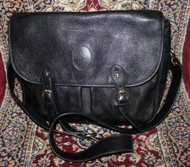 Vintage Mark Cross Black Leather Handbag/Messenger Bag w/ Dual Clasp Hardware