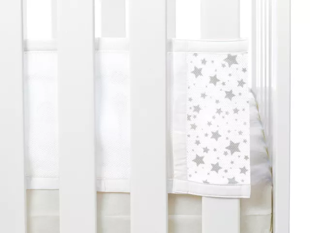 Atmungsaktives Babynetz Baby x2-seitiges Kinderbettfutter Stoßstange graue Sterne 3