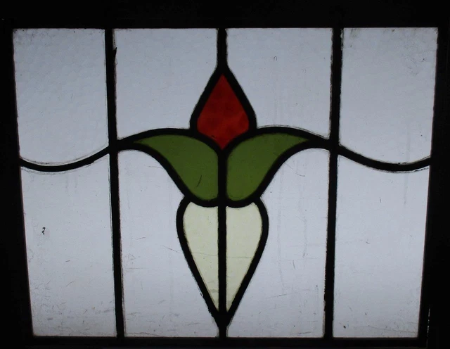 OLD ENGLISH STAINED GLASS WINDOW Unframed w Hooks Pretty Floral 17.5" x 15.25" 2