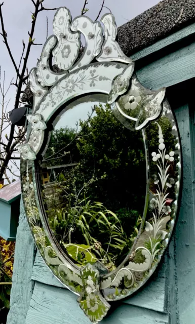 Beautiful c1920s Art Deco Vintage Handmade Venetian Bevelled Glass Floral Mirror 2