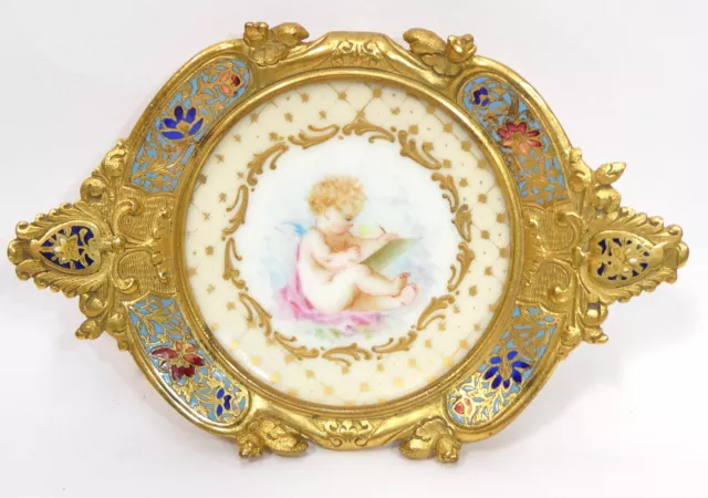 Assiette Plaque Env. 1870 Émail Bronze Porcelaine