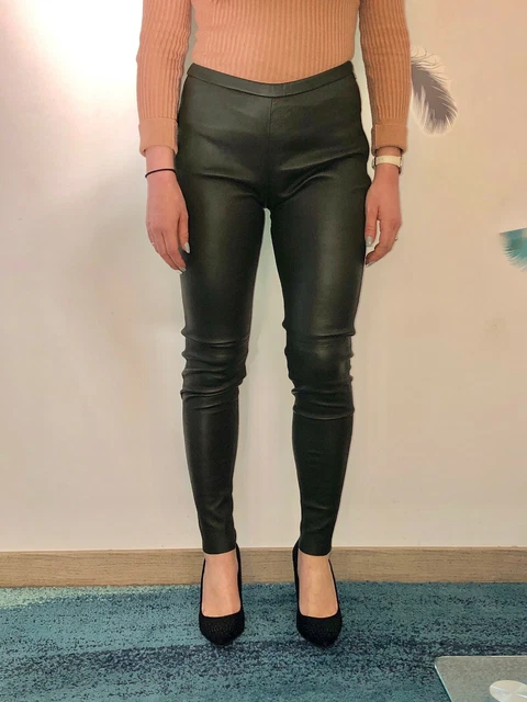 Pantalon En Cuir D'agneau Stretch Kaki J. Sébastien Vassal - Taille 36 (W26") - Skinny - Neuf Avec étiquettes