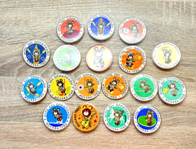 Set of 18 Soviet Olympic Games pin badges USSR Moscow 80 Bear Misha Vintage Rare