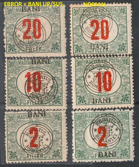 3 Stamp With Error Very Rare/Romania-Hungary 1919 Cluj Porto(2/10/20 Bani)Mnh
