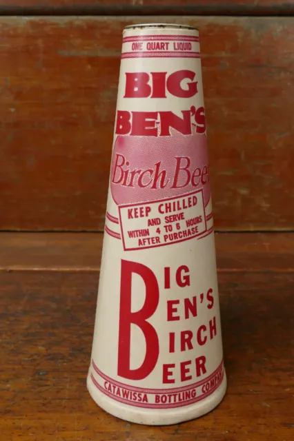 Vintage 1950s Big Ben’s BIRCH BEER Wax Cardboard Megaphone Popcorn Holder