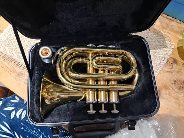 Brass Scheerer Prima Pocket trumpet with Mouthpiece and Hard Case