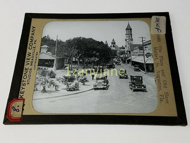 Glass Magic Lantern Slide MKF BLACK AMERICA OLD SLAVE MARKET ST AUGUSTINE FL