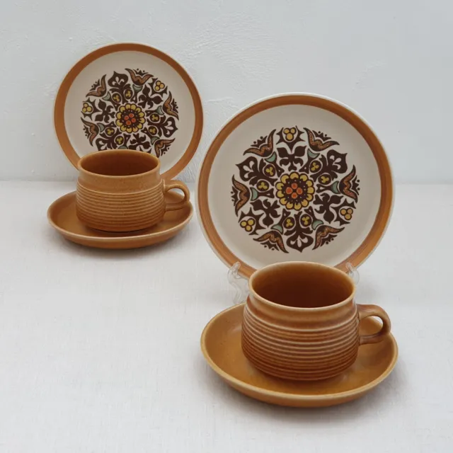 Two Trios: Tea / Coffee Cups & Saucers plus Side Plates - Denby Canterbury (#1)