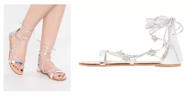 Sandali da donna Miss Selfridge Plutone argento stella taglia UK 5 nuovi