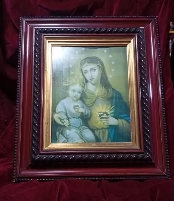 Antico Bellissimo Quadro arte sacra ANTICA STAMPA  Madonna  con BAMBINO cornice