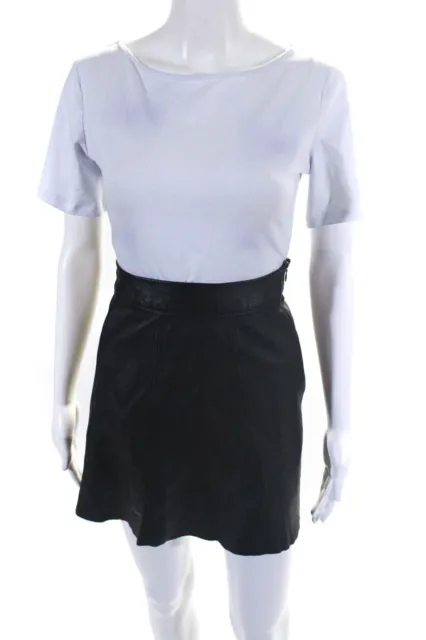 PJK Patterson J Kincaid Women's Lamb Leather Mini Skirt Black Size Medium