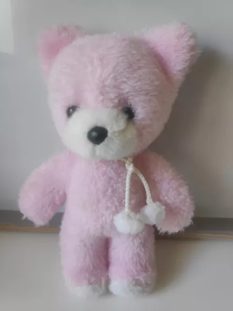 Peluche doudou ours rose blanc grelot 25 cm Nounours made in France vintage