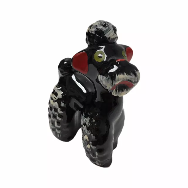 Vintage Retro Poodle Dog Made In Japan Ceramic 3” Tall 3” Long Black/White/Red