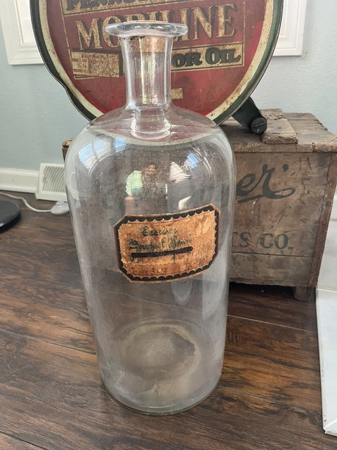 Giant Hand blown Glass Apothecary Pharmacy Bottle Corked