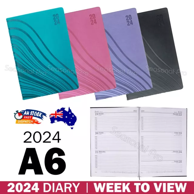 2024 A6 Planner Diary Week To View PU Leather Hard Cover Journal Business WTV AU