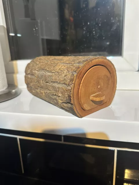A Natural Hand Carved Wooden Log, Storage Box with drawer. Cute! VGC. Free UK📦