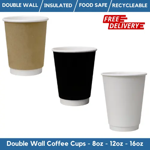 Disposable Coffee Cups Double Wall Black,White,Kraft Takeaway Cups Reusable Lid