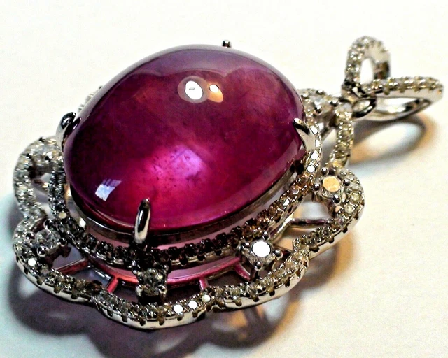 BEST! BIG 24.60 ct NATURAL BLOOD PINK RED RUBY PENDANT GOLD 925 STERLING SILVER