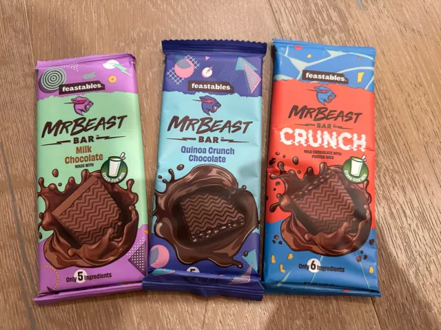 3x Mr Beast Feastables ORIGINAL CHOCOLATE Bar 2.1 oz - FREE SHIP