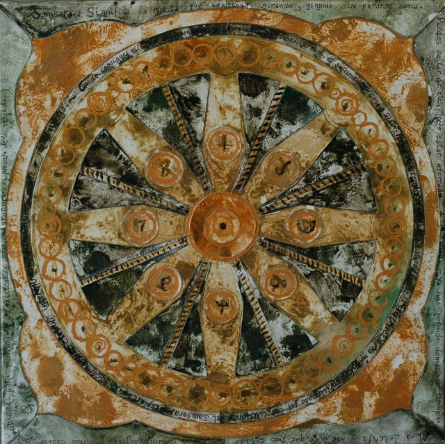 Nº 296 - Rueda del Samsara, Técnica mixta, s/marco, 30x30x5 cm.