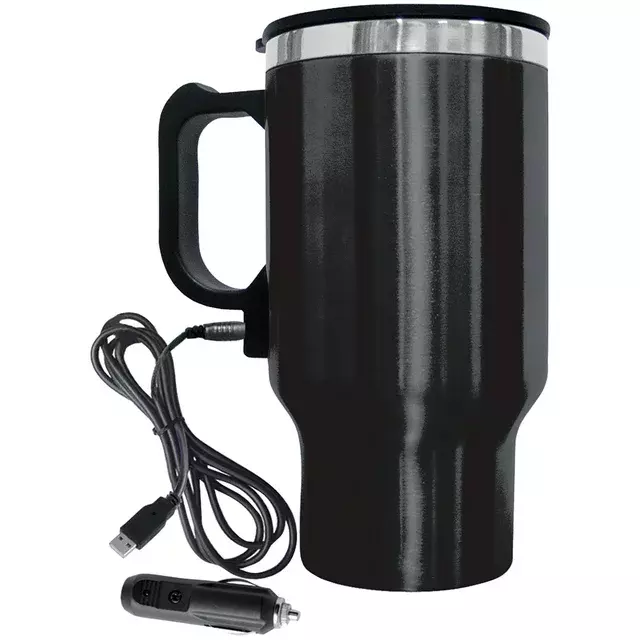 Brentwood CMB-16 Black/Silver 12V Car Heated Coffee Travel Mug St Steel 16oz Cup