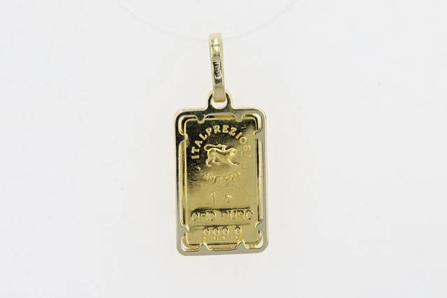 Italpreziosi 1 Gram 999.9 Gold Bar Framed Pendant without Chain 14k Yellow Gold Italpreziosi 1 Gram 999.9 Gold Bar Framed Pendant without Chain 14k Yellow Gold