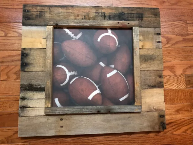 Rustic FOOTBALL Picture Handmade vintage look reclaimed wood country farmhouse