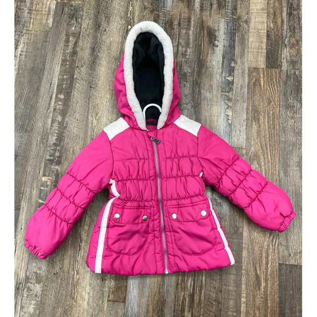 Childrens Girls London Fog Pink Puffer Jacket Coat with Fur Hood Small/4