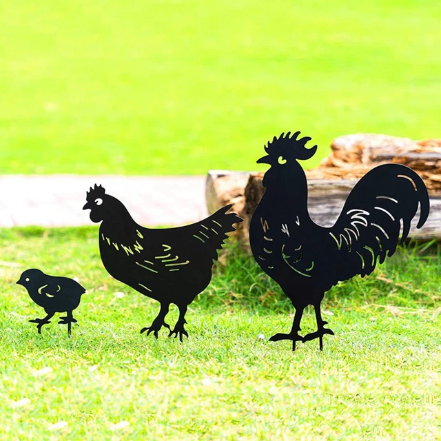 Schwarz Acryl Hahn Henne Huhn Hof Kunst Pfahl Garten Hinterhof Ornament