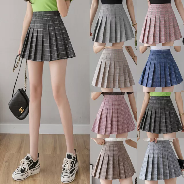 Women Girl Plaid Pleated Skirt Shorts High Waist Skater Skirt A-Line Mini Skirt