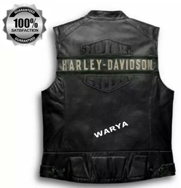 Harley Davidson Genuine Motorcycle Black Leather Biker Vest Men Motorbike Vest