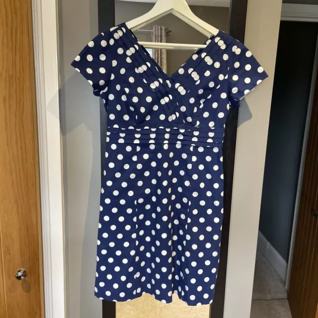 Ladies Boden blue and white polka dot dress size 10P 100% cotton VGC v neck