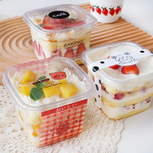 50PCS Transparent Dessert Cups Plastic Square Transparent Cake Box  Jelly
