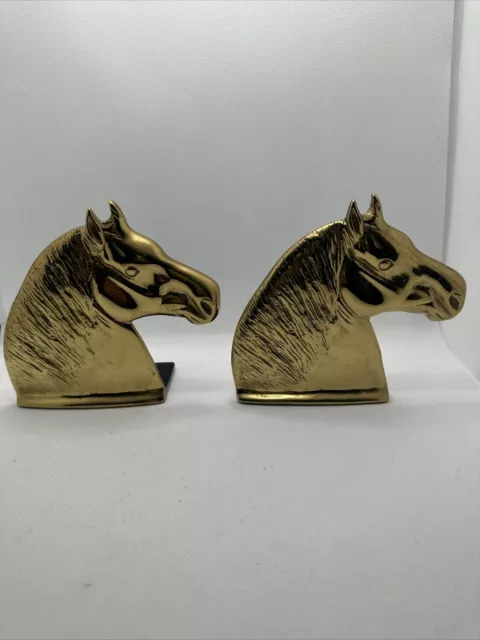 VTG Virginia Metalcrafters Percheron  Brass Horse Head Bookends- 8-8- A Pair