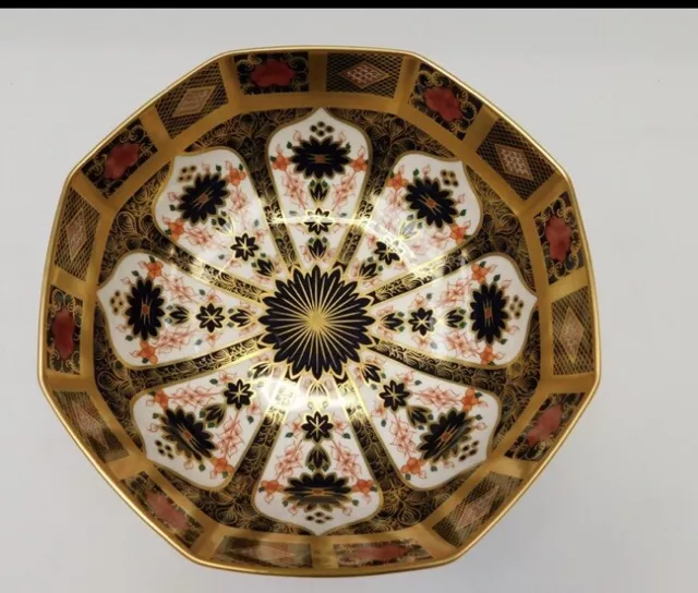 Royal Crown Derby 1128 Old Imari Gold 8" Octagonal Bowl 1st Quality