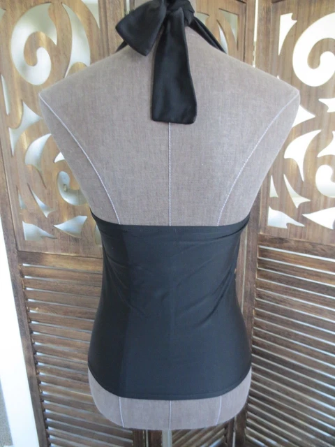 Relax by Tommy Bahama Black Tankini Bandeau Ruched Tie Back Halter Swim Top - S