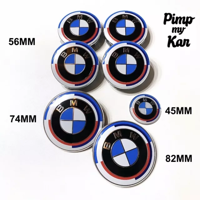 Pack 7 logos BMW M 50e anniversaire Capot Coffre Roues Volant 50eme 50 ans badge