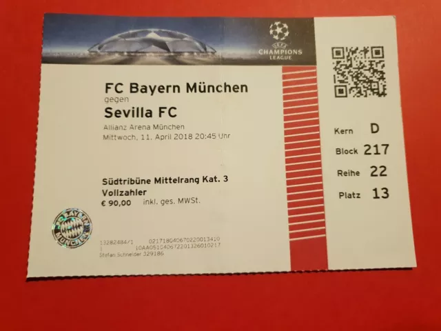 Used Ticket UEFA CL EL 2017/18 FC Bayern München vs Sevilla FC