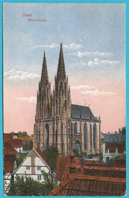 Postkarte Ansichtskarte Soest gebraucht Blick auf die Wiesenkirche 12.8.1935