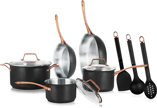 NutriChef NCONYX  Pots&Pans -11 Pcs-Black/Golden Handles - DAMAGED PACKAGING BOX