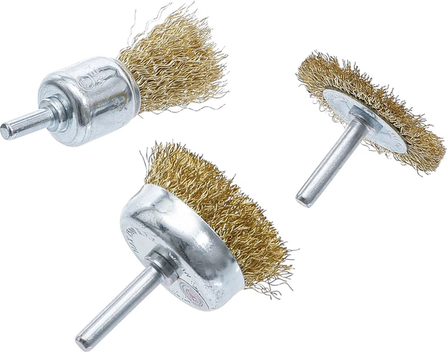 Lot 3 brosses métalliques laiton cloche plate pinceau tige 6mm perceuse visseuse