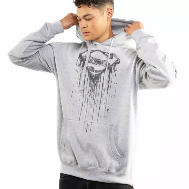 Official DC Comics Mens Superman Paint Hoodie Grey Sizes S - XXL