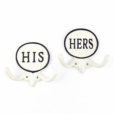His & Hers Double Wall Hooks Cast Iron Towel Coat Key Hanger Black and White