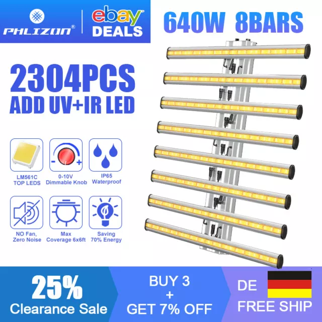 640W 8Bar LED Grow Light Vollspektrum UV IR Lampe Gewerbliche für Zimmerpflanzen