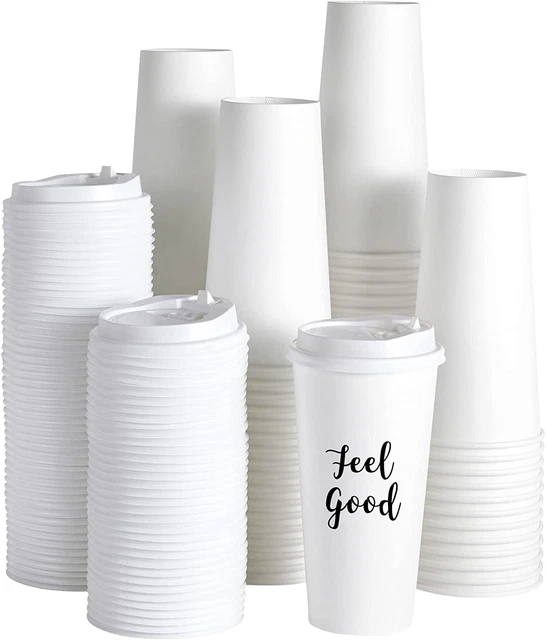 [100 Pack] 20 Oz Paper Coffee Cups, Disposable Paper Coffee Cup with Lids, Hot/C