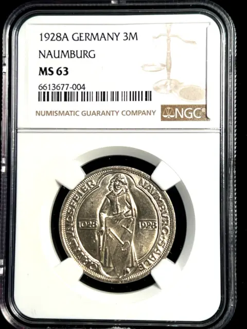 Germany Weimar Republic 1928 3 Marks *NGC MS-63* Naumberg Commem 1 Year Issue