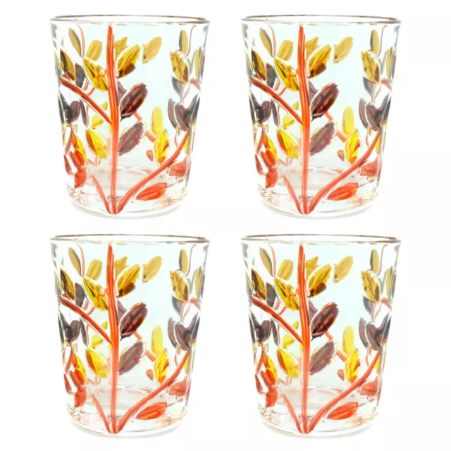 Conjunto De Cuatro 4 Murano Vasos Chupito Marrón Naranja Mano Pintado Flor