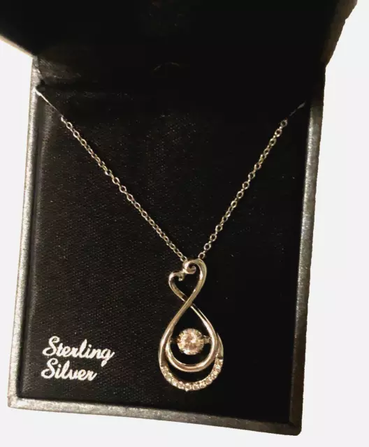 FLOATING DIAMONLUXE STERLING Silver Simulated Diamond Heart Necklace 18 in. 15.75 PicClick